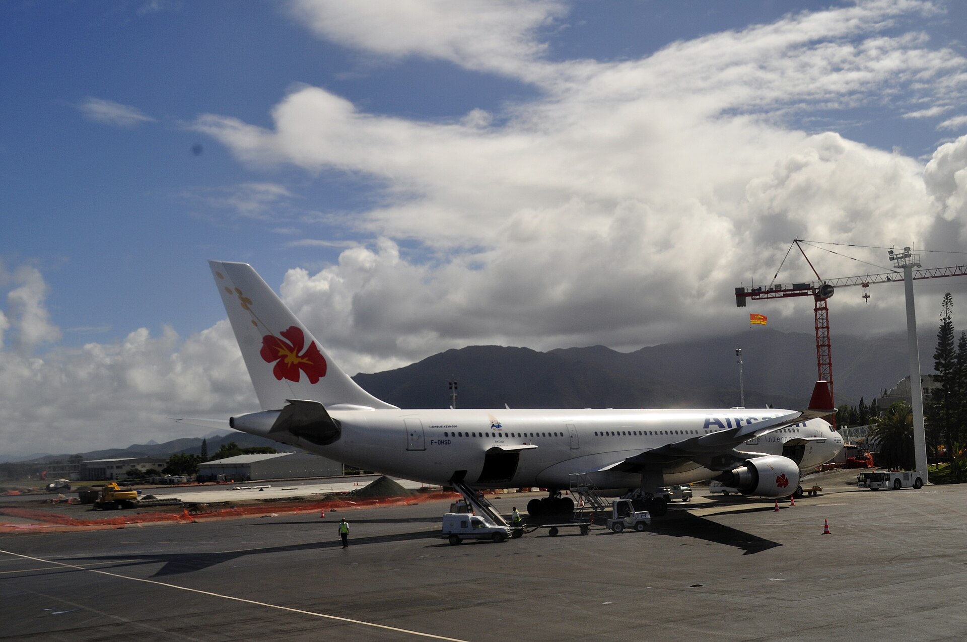 Aircalin aircraft at New Caledonia's international airport.